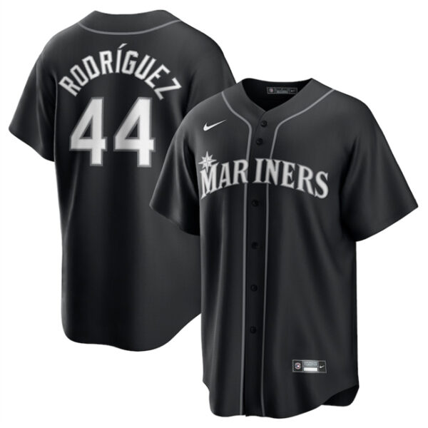 Men's Seattle Mariners #44 Julio Rodr??guez Black Lights Out Limited Stitched Baseball Jersey