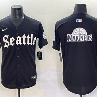 Men's Seattle Mariners Team Big Logo Black 'Deep Sea Gothic Edition' Vapor Premier Limited Stitched Baseball Jerseys
