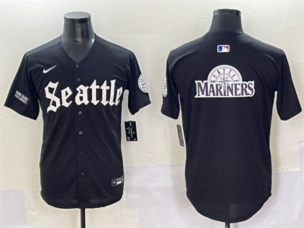Men's Seattle Mariners Team Big Logo Black 'Deep Sea Gothic Edition' Vapor Premier Limited Stitched Baseball Jerseys