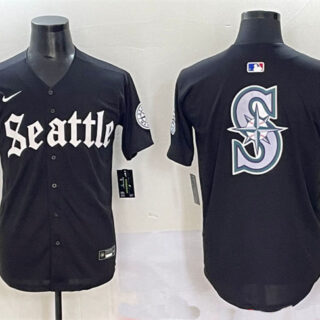 Men's Seattle Mariners Team Big Logo Black 'Deep Sea Gothic Edition' Vapor Premier Limited Stitched Baseball Jerseys