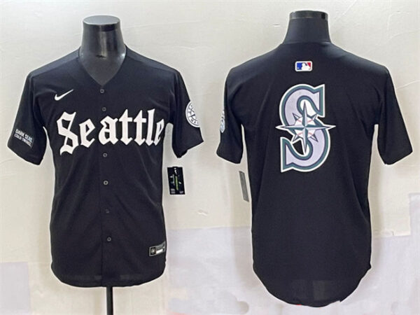 Men's Seattle Mariners Team Big Logo Black 'Deep Sea Gothic Edition' Vapor Premier Limited Stitched Baseball Jerseys
