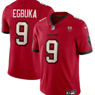 Men's Tampa Bay Buccaneers #9 Emeka Egbuka Red 2025 Draft 50th Anniversary Patch Vapor Untouchable Limited Stitched Football Jersey