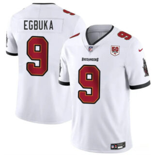 Men's Tampa Bay Buccaneers #9 Emeka Egbuka White 2025 Draft 50th Anniversary Patch Vapor Untouchable Limited Stitched Football Jersey