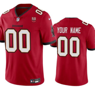 Men's Tampa Bay Buccaneers Active Player Custom Red 2025 50th Anniversary Patch Vapor Untouchable Limited Stitched Football Jersey