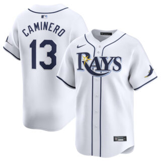 Men's Tampa Bay Rays #13 Junior Caminero White 2024 Home Limited Stitched Baseball Jersey