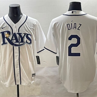 Men's Tampa Bay Rays #2 Yandy Diaz White Cool Base Stitched Baseball Jersey