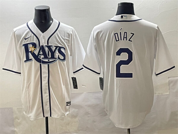 Men's Tampa Bay Rays #2 Yandy Diaz White Cool Base Stitched Baseball Jersey