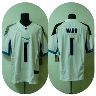 Men's Tennessee Titans #1 Cameron Ward White 2025 Draft F.U.S.E. Vapor Limited Stitched Football Jersey