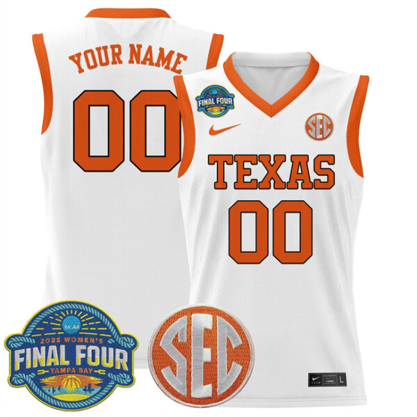 Men's Texas Longhorns Active Player Custom White 2025 Sec Women??s Final Four Patch Lightweight Stitched Basketball Jersey