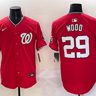 Men's Washington Nationals #29 James Wood Red Limited Stitched Baseball Jersey