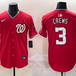 Men's Washington Nationals #3 Dylan Crews Red Limited Stitched Baseball Jersey