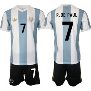 Men's Argentina #7 Rodrigo Javier De Paul White Blue 2024-25 50th Anniversary Home Soccer Jersey Suit