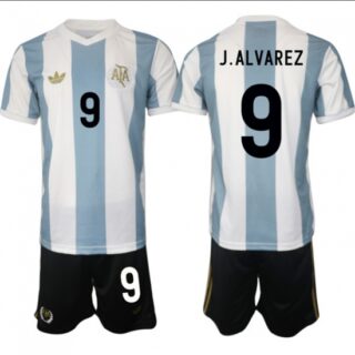 Men's Argentina #9 Julian Alvarez White Blue 2024-25 50th Anniversary Home Soccer Jersey Suit