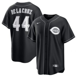 Men's Cincinnati Reds #44 Elly De La Cruz Black Lights Out Limited Stitched Baseball Jersey