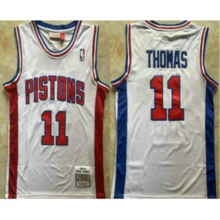Men's Detroit Pistons #11 Isiah Thomas White 1988-89 Hardwood Classics Soul Swingman Throwback Jersey