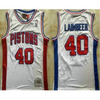 Men's Detroit Pistons #40 Bill Laimbeer White 1988-89 Stitched Jersey