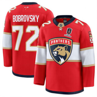 Men's Florida Panthers #72 Sergei Bobrovsky Red Home 2025 Stanley Cup Champions Stitched Hockey Jersey