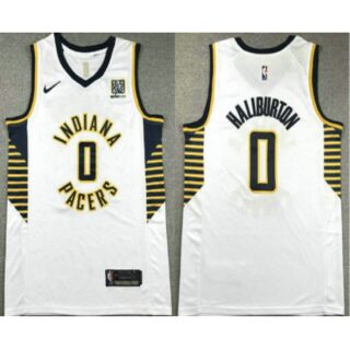 Men's Indiana Pacers #0 Tyrese Haliburton White Association Edition Sponsor Stitched Jersey