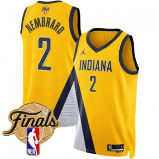 Men's Indiana Pacers #2 Andrew Nembhard Yellow 2025 Finals Statement Edition Stitched Basketball Jersey
