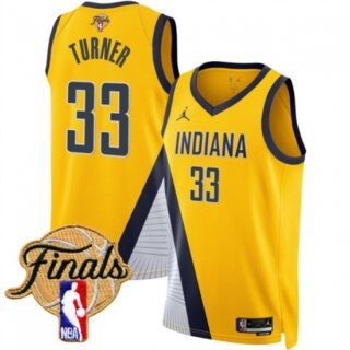 Men's Indiana Pacers #33 Myles Turner Yellow 2025 Finals Statement Edition Stitched Basketball Jersey