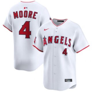 Men's Los Angeles Angels #4 Christian Moore White Home Limited Stitched Baseball Jersey