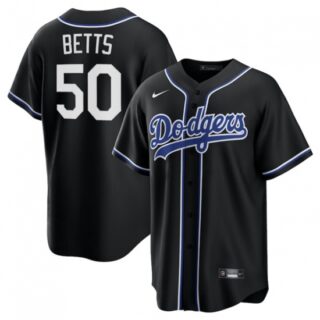 Men's Los Angeles Dodgers #50 Mookie Betts Black Lights Out Limited Stitched Baseball Jersey