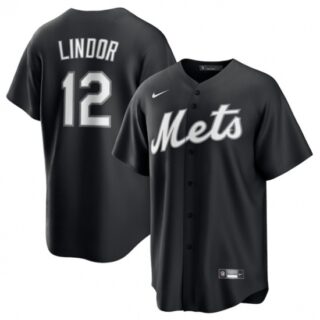 Men's New York Mets #12 Francisco Lindor Black Lights Out Limited Stitched Baseball Jersey