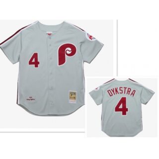 Men's Philadelphia Phillies #4 Lenny Dykstra Mitchell and Ness Grey 1989 Throwback Stitched MLB Jersey