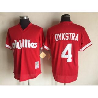 Men's Philadelphia Phillies #4 Lenny Dykstra Mitchell and Ness Red 1991 Throwback Stitched MLB Jersey