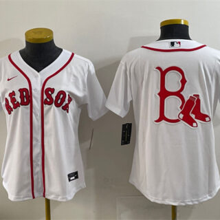 Women's Boston Red Sox Team Big Logo White Cool Base Stitched Jersey(Run Small)