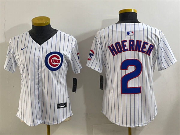 Women's Chicago Cubs #2 Nico Hoerner White Home Limited Stitched Jersey
