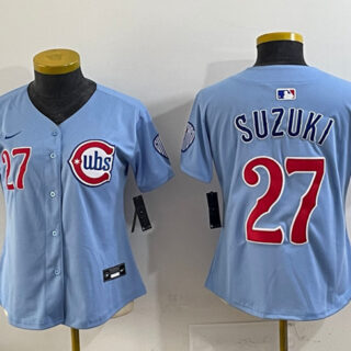 Women's Chicago Cubs #27 Seiya Suzuki Blue 2024 25 2nd Alternatemited Stitched Baseball Jersey(Run Small)