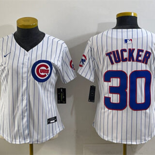 Women's Chicago Cubs #30 Kyle Tucker White Home Limited Stitched Baseball Jersey(Run Small)
