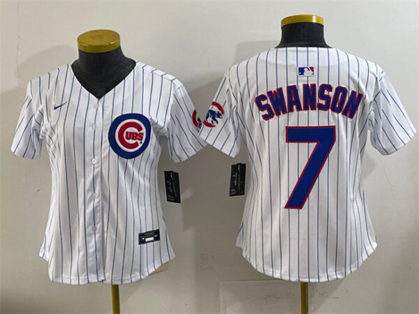 Women's Chicago Cubs #7 Dansby Swanson White Cool Base Stitched Jersey