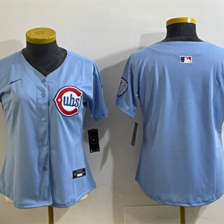 Women's Chicago Cubs Blank Blue 2024 25 2nd Alternatemited Stitched Baseball Jersey(Run Small)