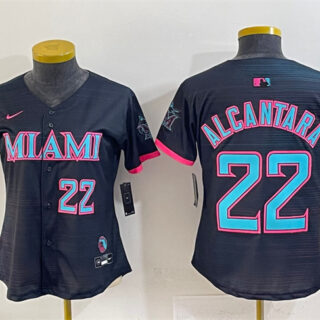 Women's Miami Marlins #22 Sandy Alcantara Black 2025 City Connect Limited Stitched Baseball Jersey
