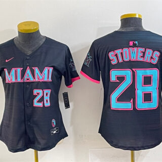 Women's Miami Marlins #28 Kyle Stowers Black 2025 City Connect Limited Stitched Baseball Jersey