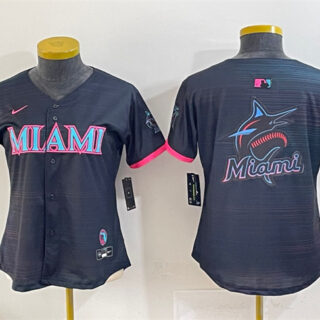Women's Miami Marlins Team Big Logo Black 2025 City Connect Limited Stitched Baseball Jersey