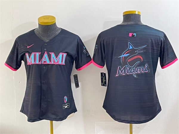 Women's Miami Marlins Team Big Logo Black 2025 City Connect Limited Stitched Baseball Jersey
