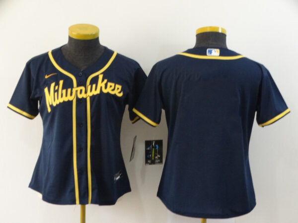 Women's Milwaukee Brewers Blank Cool Base Stitched Baseball Jersey(Run Small)