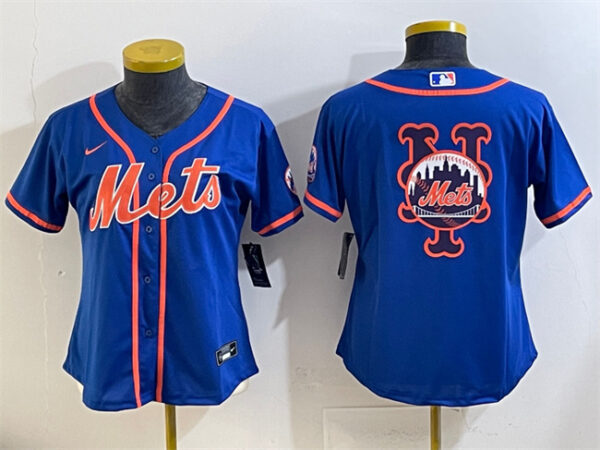 Women's New York Mets Team Big Logo Royal Cool Base Stitched Baseball Jersey(Run Small) 1