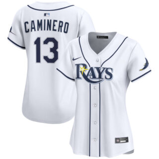 Women's Tampa Bay Rays #13 Junior Caminero White Home Limited Stitched Baseball Jersey(Run Small)