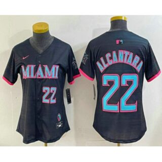 Women's Miami Marlins #22 Sandy Alcantara Number Black 2025 City Connect Limited Stitched Jersey