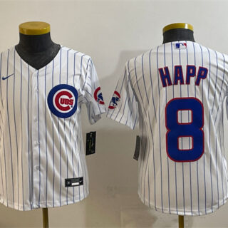 Youth Chicago Cubs #8 Ian Happ White Cool Base Stitched Baseball Jersey