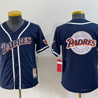 Youth San Diego Padres Team Big Logo Navy Throwback With Patch Stitched Baseball Jersey