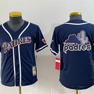 Youth San Diego Padres Team Big Logo Navy Throwback With Patch Stitched Baseball Jersey