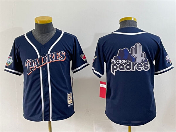Youth San Diego Padres Team Big Logo Navy Throwback With Patch Stitched Baseball Jersey