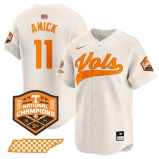 Billy Amick Jersey #11 Tennessee Volunteers Baseball 2024 Champions Vapor Premier Limited Cream