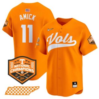 Billy Amick Jersey #11 Tennessee Volunteers Baseball 2024 Champions Vapor Premier Limited Orange