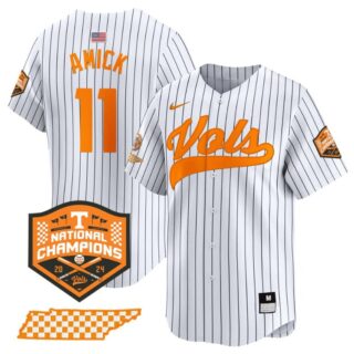 Billy Amick Jersey #11 Tennessee Volunteers Baseball 2024 Champions Vapor Premier Limited Pinstripe
